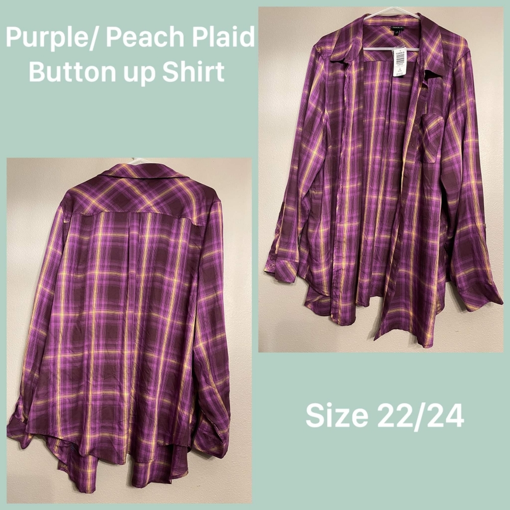 Torrid plaid twill button front shirt purple sz-3
